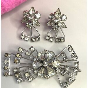 Vintage M&S 1/20 12K Gold Filled Brooch Pendant Earring Set Rhinestones Art Deco